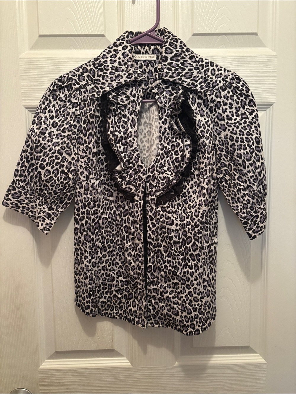 Body Central Black & White Leopard Print Ruffle Jacket